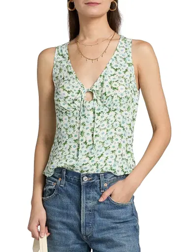 Reformation Women's Miri Floral Tie-Front Top - Daisy Meadow - Size 12 | Thumbnail 3