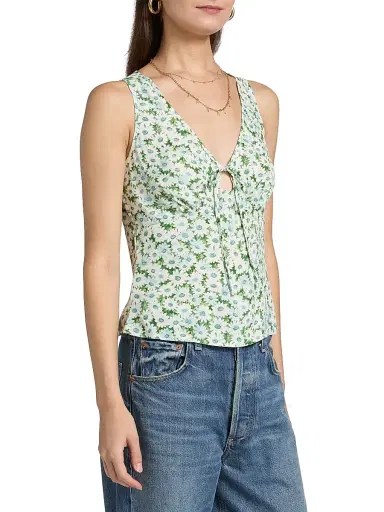 Reformation Women's Miri Floral Tie-Front Top - Daisy Meadow - Size 12 | Thumbnail 4