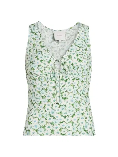 Reformation Women's Miri Floral Tie-Front Top - Daisy Meadow - Size 12 | Thumbnail 1