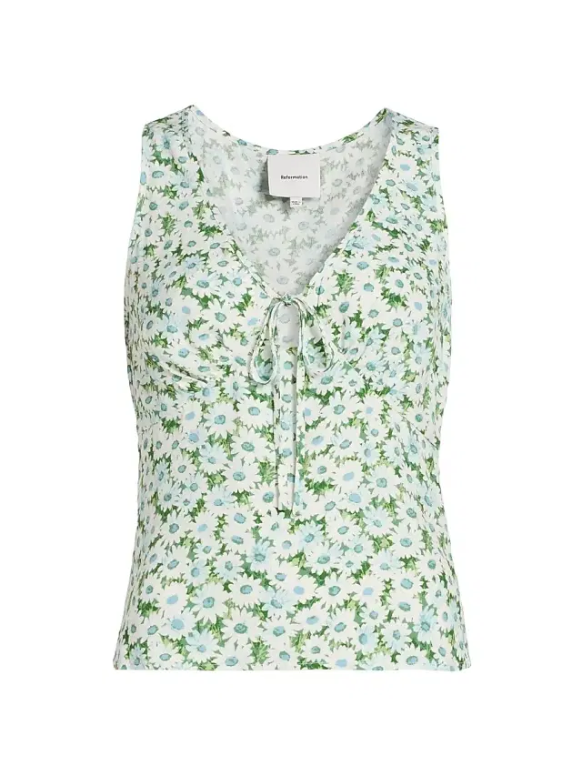 Reformation Women's Miri Floral Tie-Front Top - Daisy Meadow