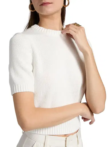 Toccin Women's Elsie Short-Sleeve Cotton Sweater - Optic | Thumbnail 6 Toccin Women's Elsie Short-Sleeve Cotton Sweater - Optic | Thumbnail 6