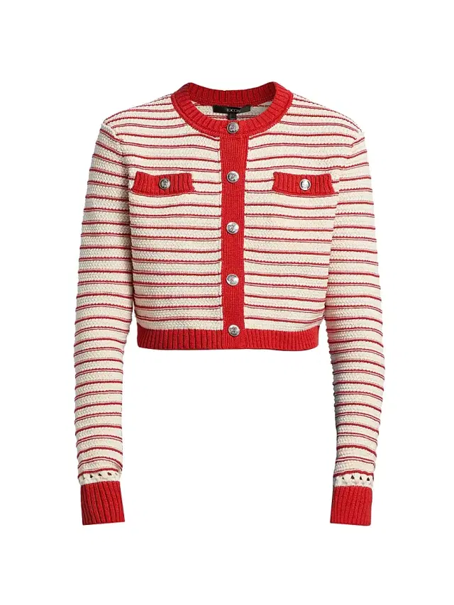 Toccin Women's Miller Striped Cotton Cardigan -  Poppy Stripe