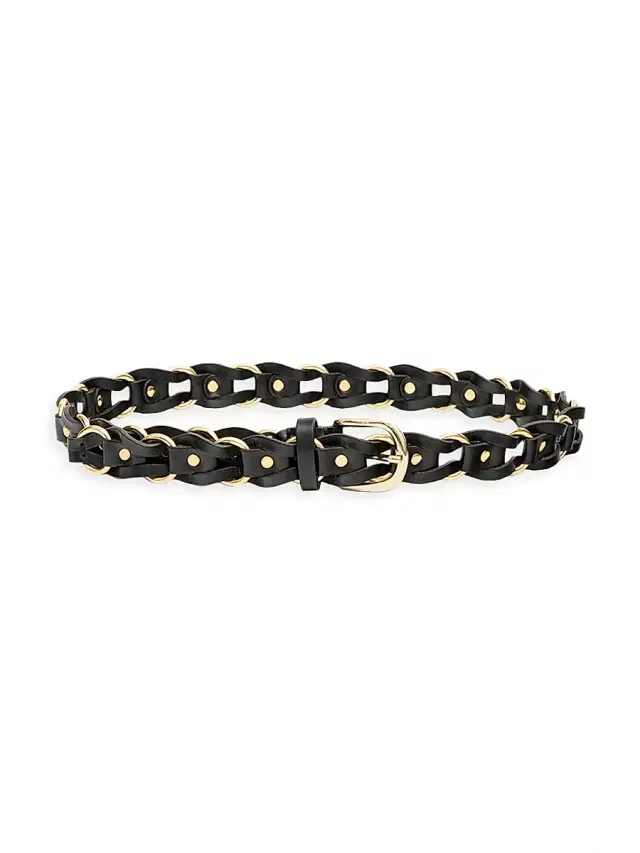 Women's Bali Chain-Link Woven Leather Belt - Black Gold