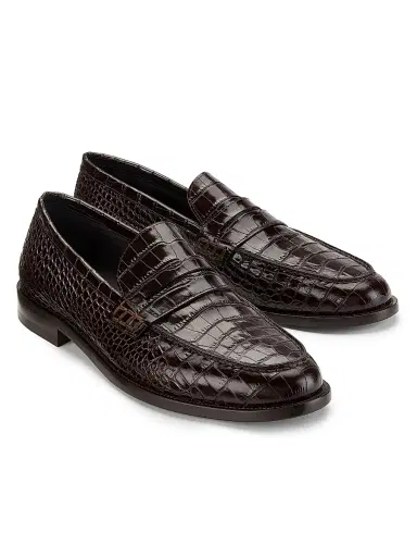 Manolo Blahnik Men's Perry Embossed Leather Loafers - Dark Brown - Size 8 | Thumbnail 2