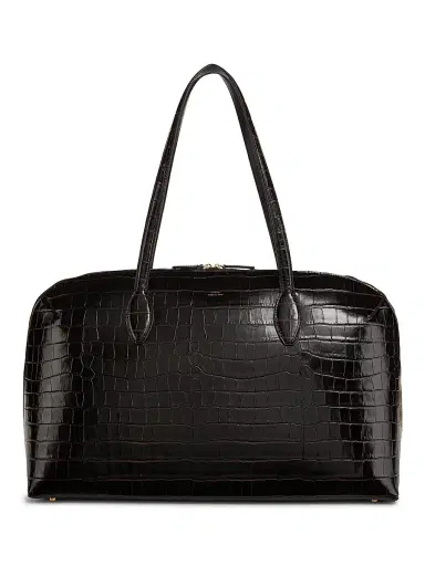 TOTEME Women's Garderob Croc-Embossed Leather Day Tote Bag - Dark Chocolate | Thumbnail 1