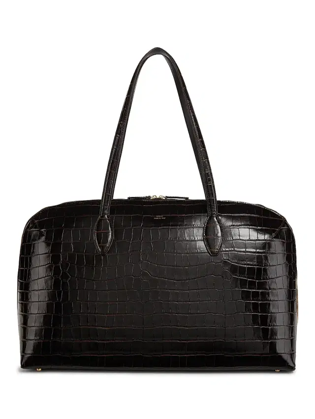 Women's Garderob Croc-Embossed Leather Day Tote Bag - Dark Chocolate Women's Garderob Croc-Embossed Leather Day Tote Bag - Dark Chocolate