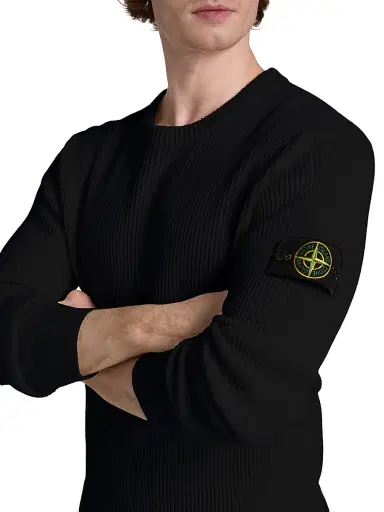 Stone Island Men's Wool Crewneck Sweater - Black - Size XL | Thumbnail 6