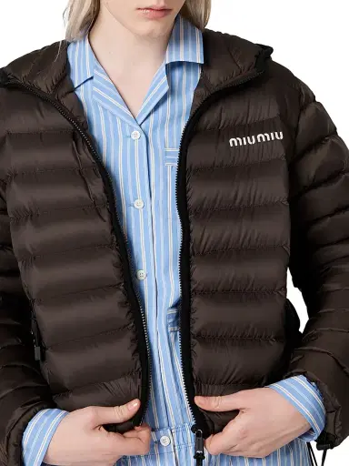 Miu Miu Women's Light Pongé Down Hoodie Jacket | Thumbnail 4 Miu Miu Women's Light Pongé Down Hoodie Jacket | Thumbnail 4