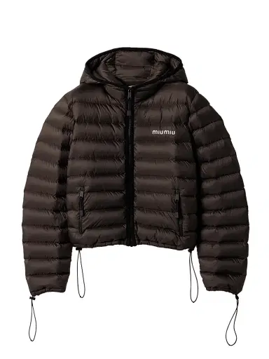 Miu Miu Women's Light Pongé Down Hoodie Jacket | Thumbnail 1 Miu Miu Women's Light Pongé Down Hoodie Jacket | Thumbnail 1