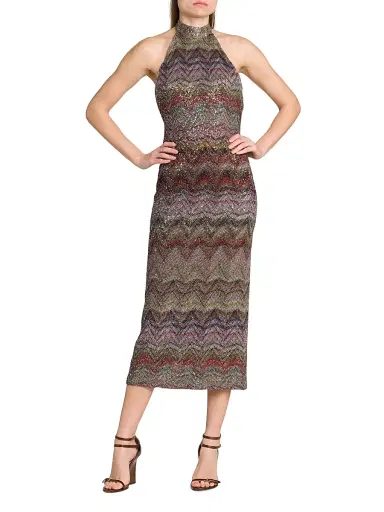 Missoni Women's Sequin Zig-Zag Open-Back Knit Midi-Dress - Light Multicolor Tones - Size 12 | Thumbnail 2 Missoni Women's Sequin Zig-Zag Open-Back Knit Midi-Dress - Light Multicolor Tones - Size 12 | Thumbnail 2