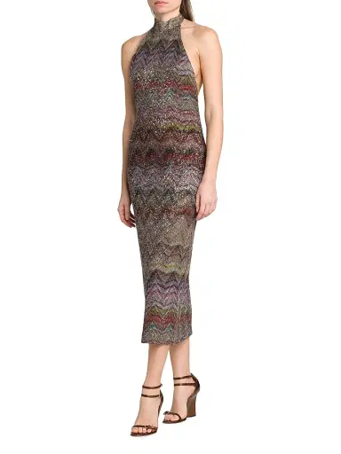Missoni Women's Sequin Zig-Zag Open-Back Knit Midi-Dress - Light Multicolor Tones - Size 12 | Thumbnail 4 Missoni Women's Sequin Zig-Zag Open-Back Knit Midi-Dress - Light Multicolor Tones - Size 12 | Thumbnail 4