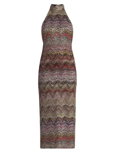 Missoni Women's Sequin Zig-Zag Open-Back Knit Midi-Dress - Light Multicolor Tones - Size 12 | Thumbnail 1 Missoni Women's Sequin Zig-Zag Open-Back Knit Midi-Dress - Light Multicolor Tones - Size 12 | Thumbnail 1