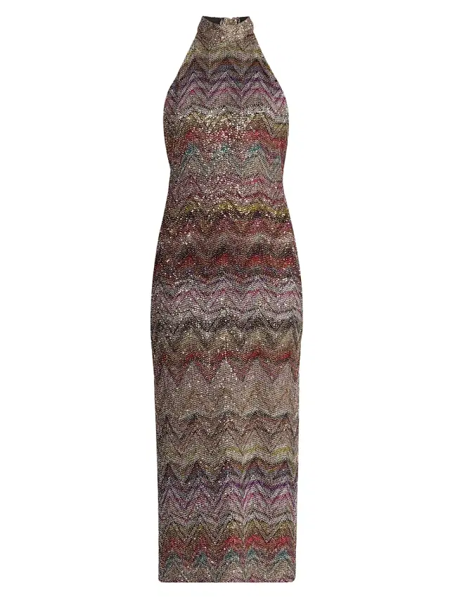 Missoni Women's Sequin Zig-Zag Open-Back Knit Midi-Dress - Light Multicolor Tones