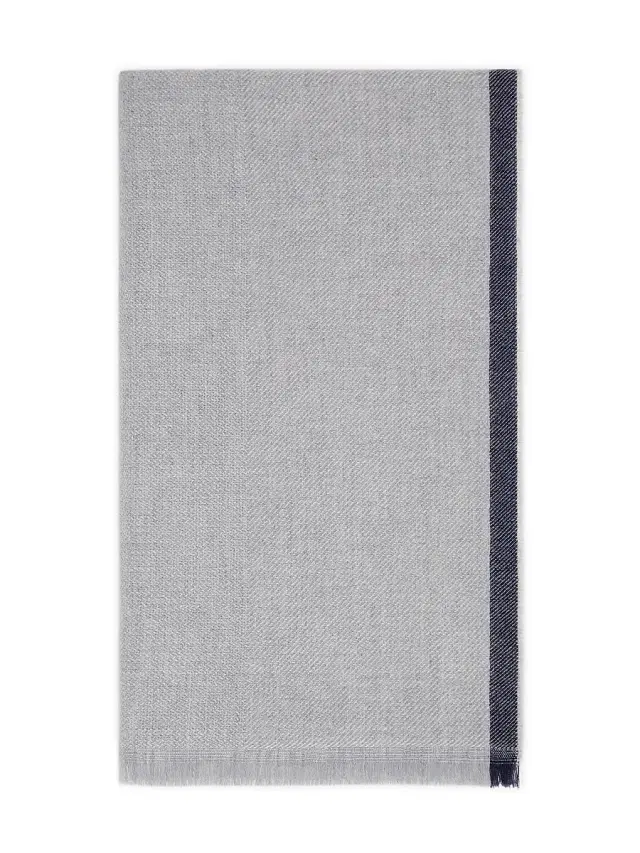 Men's Wool and Cashmere Diagonal Scarf with Striped Edge - Pearl Grey