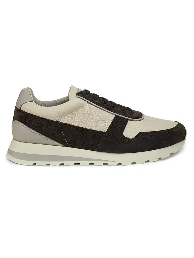 Men's Leather & Suede Low-Top Sneakers - White Grey