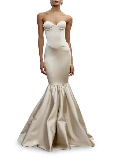 The New Arrivals Ilkyaz Ozel Women's Inara Satin Strapless Mermaid Gown - Sultans Delight | Thumbnail 3 The New Arrivals Ilkyaz Ozel Women's Inara Satin Strapless Mermaid Gown - Sultans Delight | Thumbnail 3