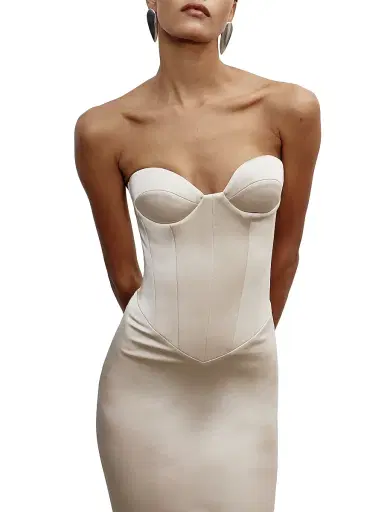 The New Arrivals Ilkyaz Ozel Women's Inara Satin Strapless Mermaid Gown - Sultans Delight | Thumbnail 4 The New Arrivals Ilkyaz Ozel Women's Inara Satin Strapless Mermaid Gown - Sultans Delight | Thumbnail 4