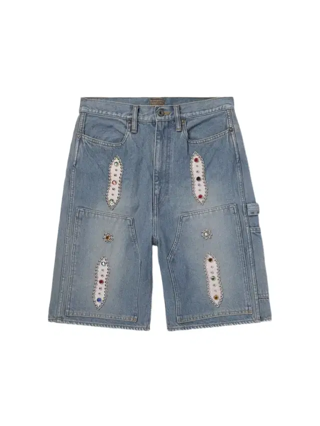 KAPITAL Straight-Leg Leather-Trimmed Embellished Denim Shorts - Men
