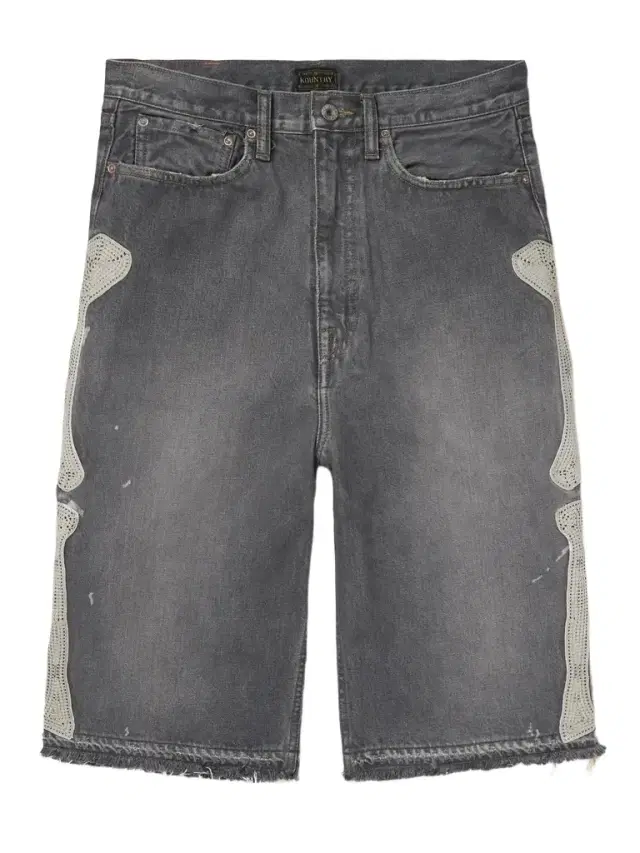 KAPITAL Wide-Leg Appliquéd Distressed Denim Shorts - Men