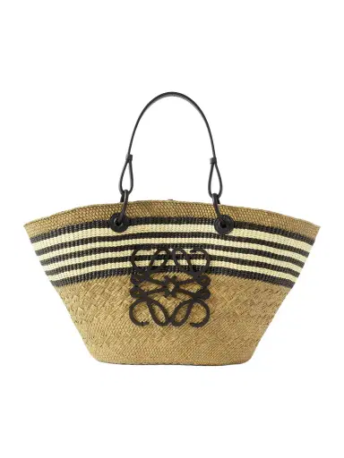 Loewe + Paula's Ibiza Anagram Basket Medium Leather-trimmed Striped Raffia Tote | Thumbnail 1 Loewe + Paula's Ibiza Anagram Basket Medium Leather-trimmed Striped Raffia Tote | Thumbnail 1