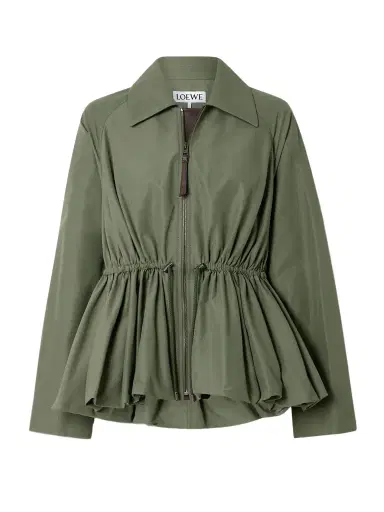 Loewe Leather-trimmed Cotton-blend Peplum Jacket | Thumbnail 1 Loewe Leather-trimmed Cotton-blend Peplum Jacket | Thumbnail 1