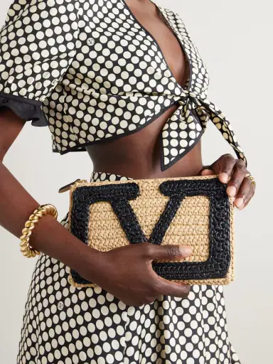 Valentino Garavani Viva Superstar Crocheted Raffia Pouch | Thumbnail 2