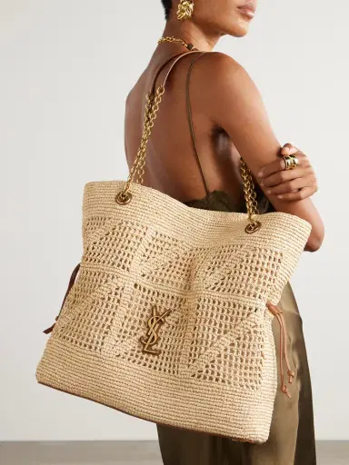 Saint Laurent Jamie Shopping Leather-trimmed Raffia Shoulder Bag | Thumbnail 2