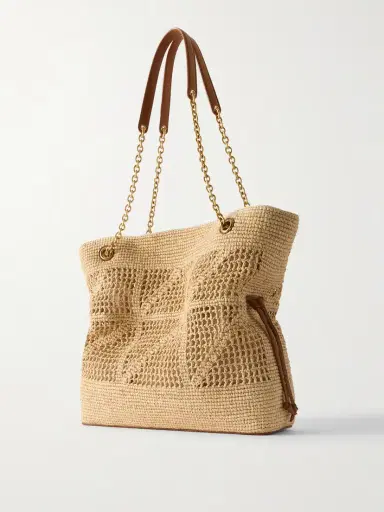 Saint Laurent Jamie Shopping Leather-trimmed Raffia Shoulder Bag | Thumbnail 3
