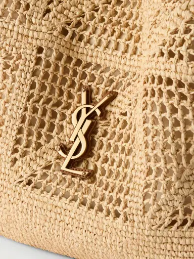 Saint Laurent Jamie Shopping Leather-trimmed Raffia Shoulder Bag | Thumbnail 4