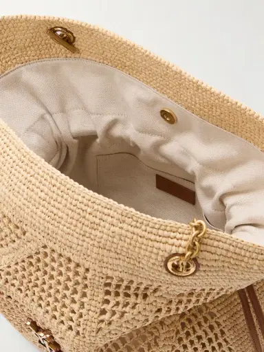 Saint Laurent Jamie Shopping Leather-trimmed Raffia Shoulder Bag | Thumbnail 5