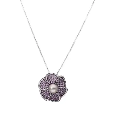 ASSAEL Assael 18K White Gold and Titanium Diamond 0.59ct. tw. and Tahitian Natural Color Cultured Pearl Pendant Necklace by The Solist | Thumbnail 1