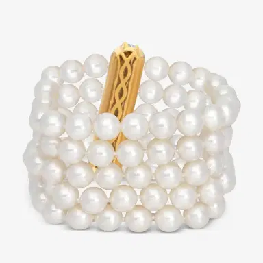 ASSAEL Assael 18K Yellow Gold Pave Woven Five Row Japanese Akoya Cultured Pearl Bracelet by The Solist | Thumbnail 3