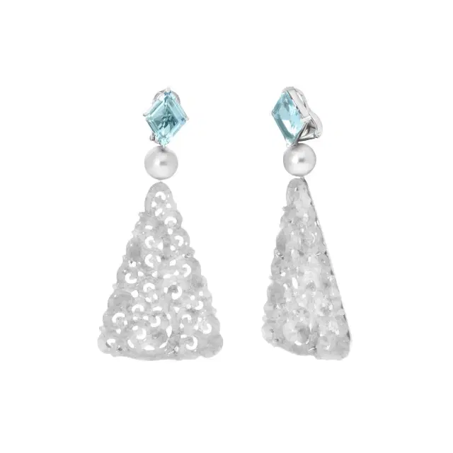 ASSAEL Assael Platinum Aquamarine, Grey Jadeite & Tahitian Natural Color Cultured Pearl Drop Earrings by The Solist