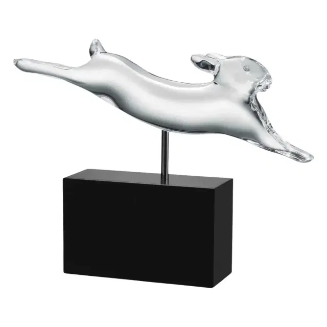 Baccarat Pompon Crystal Running Rabbit Figurine with Stand by The Solist