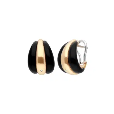 Damiani Damiani 18K Rose Gold Diamond & Onyx Huggie Earrings by The Solist | Thumbnail 1