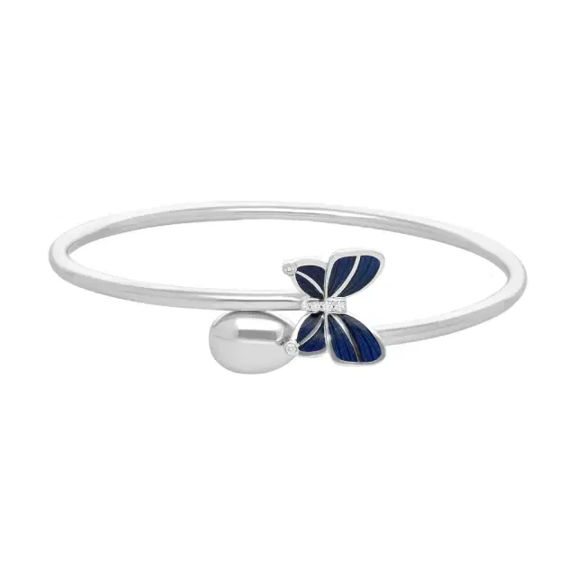 Fabergé Fabergé 18K White Gold Blue Enamel Butterfly and Egg Cross Over Medium Size Bangle Bracelet  by The Solist
