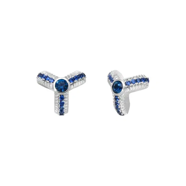 Fabergé Colours of Love Trio 18K White Gold Blue Sapphire Fluted Stud Earrings by The Solist