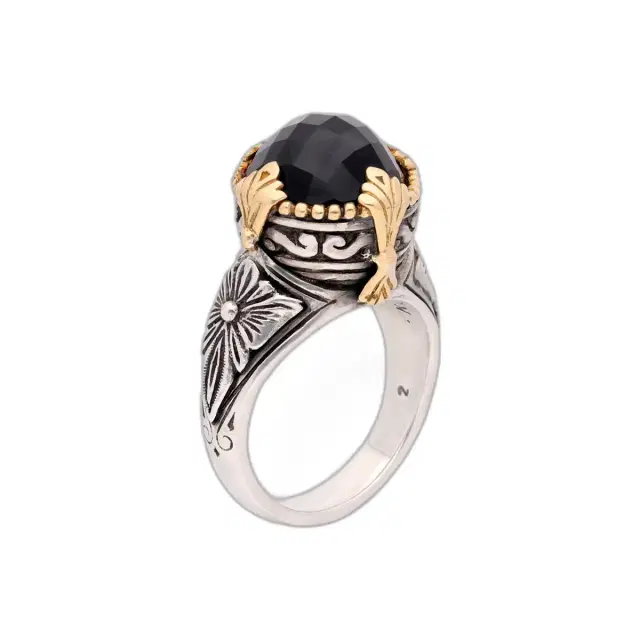 Konstantino Konstantino Calypso Sterling Silver and 18K Yellow Gold Onyx Statement Ring by The Solist