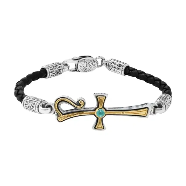 Konstantino Konstantino Dome Sterling Silver & 18K Yellow Gold Blue Spinel Leather Bracelet by The Solist