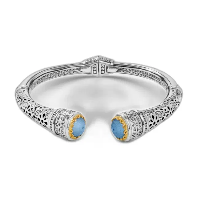 Konstantino Konstantino Dome Sterling Silver & 18k Yellow Gold Mother of Pearl & Blue Spinel Cuff Bracelet by The Solist