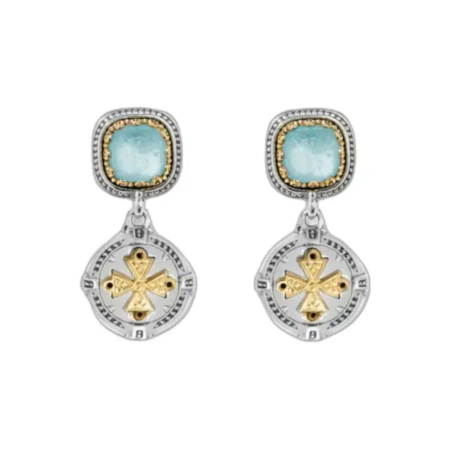Konstantino Konstantino Dome Sterling Silver & 18K Yellow Gold Mother of Pearl & Blue Spinel Drop Earrings by The Solist