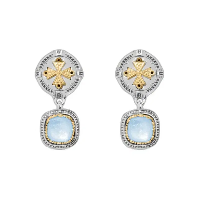Konstantino Konstantino Dome Sterling Silver & 18K Yellow Gold Mother of Pearl & Blue Spinel Earrings by The Solist