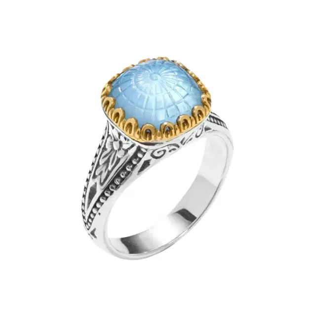 Konstantino Dome Sterling Silver & 18k Yellow Gold Mother of Pearl & Blue Spinel Ring Sz. 7 by The Solist