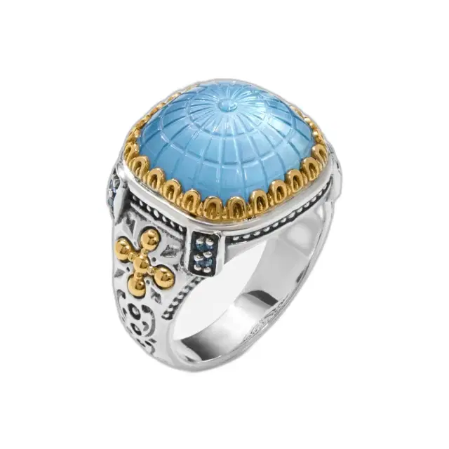 Konstantino Konstantino Dome Sterling Silver & 18k Yellow Gold Mother of Pearl & Blue Spinel Ring Sz. 7 by The Solist