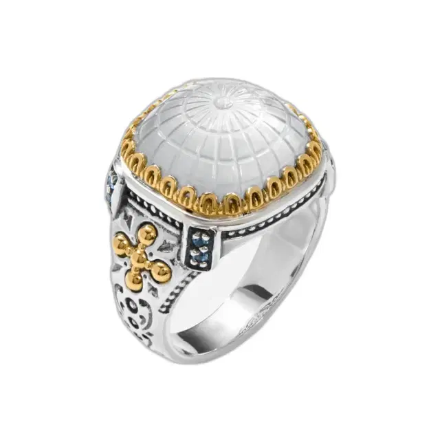 Konstantino Konstantino Dome Sterling Silver & 18k Yellow Gold Mother of Pearl & Blue Spinel Ring Sz. 7 by The Solist