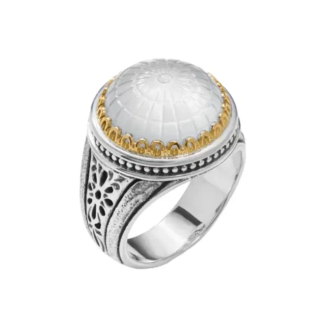 Konstantino Dome Sterling Silver & 18k Yellow Gold Mother of Pearl Ring Sz. 7 by The Solist