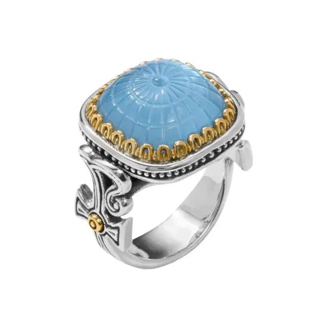 Konstantino Dome Sterling Silver 18k Yellow Gold Mother of Pearl & Blue Spinel Ring Sz. 7 by The Solist
