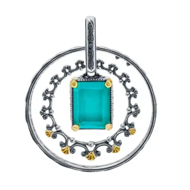 Konstantino Konstantino Naiads Sterling Silver and 18K Yellow Gold, Teal Chalcedony Double Circle Doublet Pendant by The Solist | Thumbnail 1