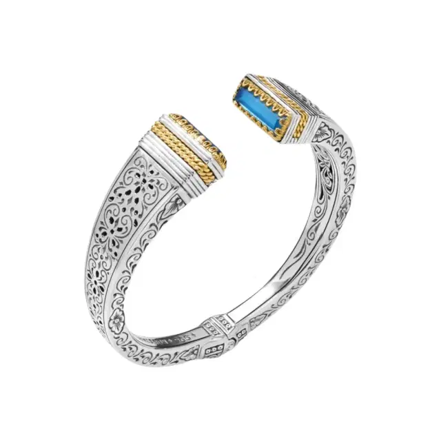 Konstantino Konstantino Sterling Silver & 18K Yellow Gold Mother of Pearl & Blue Spinel Cuff Bracelet by The Solist