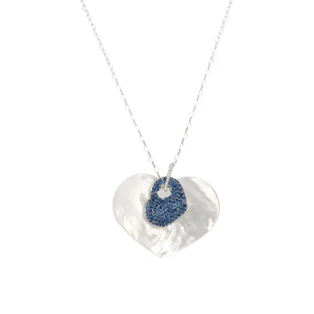 NANIS Nanis 18K White Gold Diamond, Tsavorite & Mother of Pearl Large Heart Pendant Necklace by The Solist